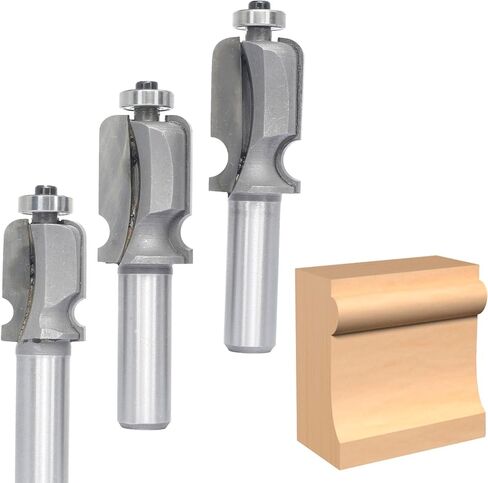 Akylin 3Pcs Wood-face Molding Router Bit Set,1/2" Shank,Decorative Edge Bits Radius 1/8",5/32",3/16",Edging Cutter for Wood Profiling,Routing,Molding in Saudi Arabia