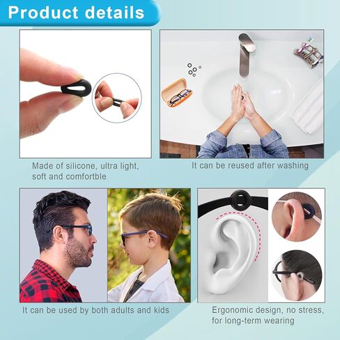 مقابض نظارات كيموكسان خلف الأذن، مثبتات نظارات دائرية من السيليكون، مضادة للانزلاق، تمنع النظارات من السقوط أثناء ممارسة الرياضة، ملحقات النظارات المناسبة للبالغين والأطفال، 14 زوجًا (أسود، شفاف) in Kuwait