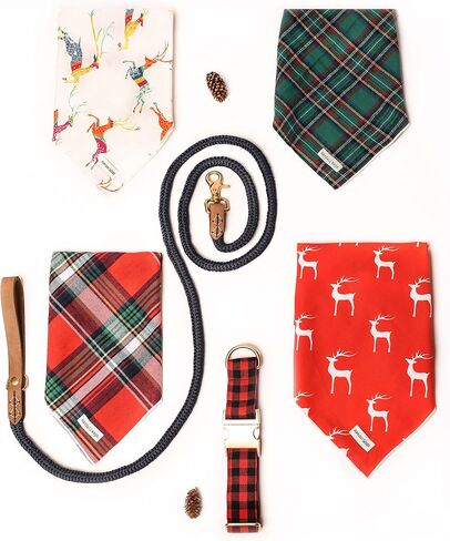 Christmas Dog Bandana in Tartan Plaid - Holiday Cozy Red Flannel Plaid Pet Bandana. Cute Dog Accessory for Fall and Winter for Large Medium and Small Dogs. in Saudi Arabia