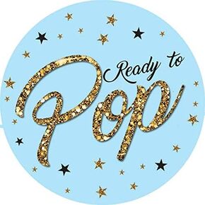 Ready to Pop Stickers | Faux Metallic Gold Glitter | 2 Inches Round - 40 Stickers | Ready To Pop Baby Shower Stickers for Popcorn | Baby Shower Stickers (Blue)