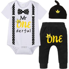 Pezhiqun بيبي بوي 1st عيد ميلاد الزي الوليد الرضع أول عيد ميلاد شهم ربطة القوس فيونكة ارتداءها + بانت + قبعة كعكة سحق الزي in Kuwait