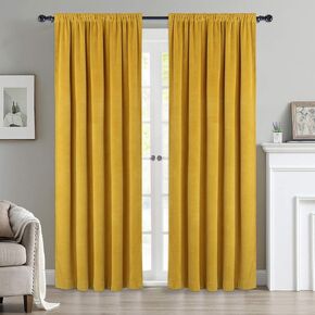 Haperlare ستائر مخملية مقاس 84 بوصة، ستائر مخملية لغرفة الأطفال، ستائر للخصوصية تحجب الضوء، ستائر مخملية أنيقة لديكور المنزل، غطاء نافذة لغرفة المعيشة/القاعة/المدخل، أصفر، لوحتان in Kuwait