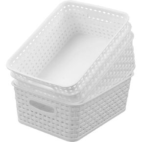 Jekiyo Grey Plastic Storage Basket, 4 Packs Pantry Storage Bin