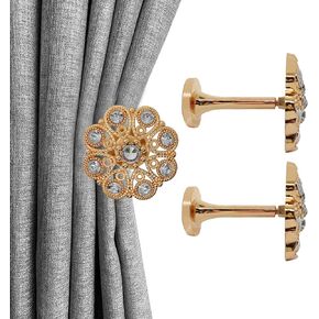 YYC زوج واحد من ميدالية الستائر الكريستالية، ستائر زخرفية، حامل ستائر معدنية، خطافات حائط للستائر (ذهبي) in Kuwait