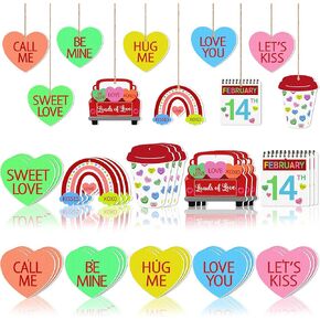 30 قطعة زينة معلقة على شكل قلب حلوى عيد الحب، زينة خشبية لعيد الحب، قلوب محادثة حلوة، زينة شجرة معلقة لحفلات الزفاف وعيد الحب in Kuwait