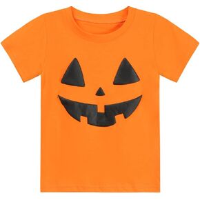 Toddler Little Boy Girl Halloween Shirt Kid Pumpkin Face Glow in The Dark Skeleton Truck Tshirt Short Sleeve Tee Top