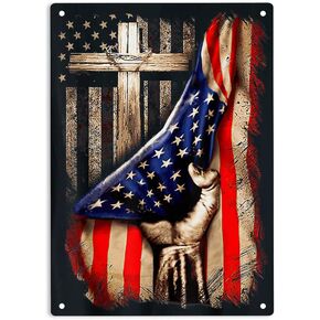 علامة الإيمان فوق الخوف من كريستيان كروس العلم الأمريكي علامة معدنية من القصدير مقاس 8 × 12 بوصة in Kuwait