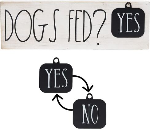 Dogs Fed? Yes/No Rusic Dog Sign, Whitewashed Wood Plaque with Black Metal Tag, Cute Dog Decor Gift for Dog Lover, 15 x 4.75 Inches in Kuwait