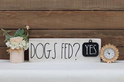 Dogs Fed? Yes/No Rusic Dog Sign, Whitewashed Wood Plaque with Black Metal Tag, Cute Dog Decor Gift for Dog Lover, 15 x 4.75 Inches in Kuwait