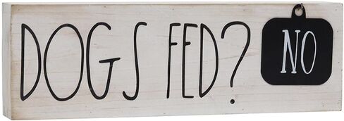 Dogs Fed? Yes/No Rusic Dog Sign, Whitewashed Wood Plaque with Black Metal Tag, Cute Dog Decor Gift for Dog Lover, 15 x 4.75 Inches in Kuwait