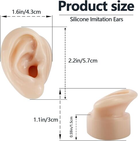 قطعتان من نماذج الأذن السيليكون، نماذج الأذن الزائفة اليسرى واليمنى الناعمة المرنة لممارسة ثقب الأذن الزائفة، قالب أذن سيليكون واقعي لأداة تعليمية ممارسة الدراسة، عرض المجوهرات in Kuwait