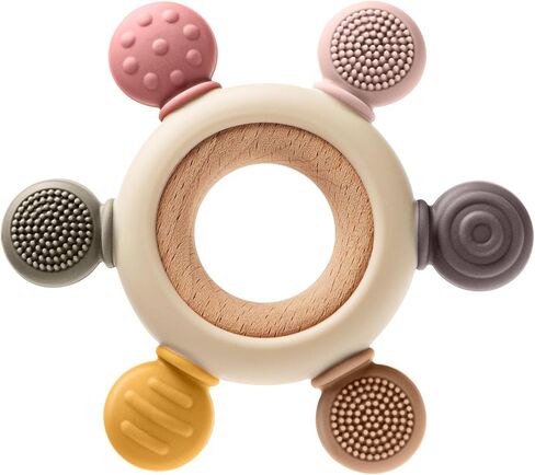 Baby Teething Toys for 0-6 6-12 Months, BPA Free Silicone Hand Teether Ring | 6 Textured Surface for Gum Relief, Easy to Grip, Dishwasher Safe, Infant Chew Toys, Newborn Gifts in Saudi Arabia
