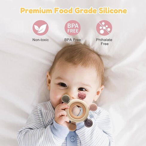 Baby Teething Toys for 0-6 6-12 Months, BPA Free Silicone Hand Teether Ring | 6 Textured Surface for Gum Relief, Easy to Grip, Dishwasher Safe, Infant Chew Toys, Newborn Gifts in Saudi Arabia