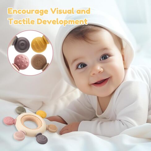 Baby Teething Toys for 0-6 6-12 Months, BPA Free Silicone Hand Teether Ring | 6 Textured Surface for Gum Relief, Easy to Grip, Dishwasher Safe, Infant Chew Toys, Newborn Gifts in Saudi Arabia