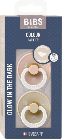 BIBS Pacifiers 0-6 Months | 2-Pack Soothers | BPA-Free Anatomical Nipple | Made in Denmark | Blush Glow/Vanilla Glow Colour Pacifier in Saudi Arabia