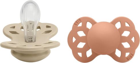 BIBS Infinity Symmetrical Soother 2-Pack, BPA Free, Symmetrical , Silicone, Symmetrical . Silicone, Made in Denmark, 0-6 Months (Pack of 2), Vanilla/Peach in Saudi Arabia