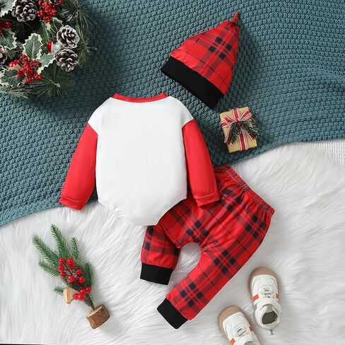 WOLBAY الوليد بيبي بوي فتاة زي عيد الميلاد سانتا الغزلان رومبير ارتداءها منقوشة السراويل قبعة 3 قطعة الملابس مجموعة 0-18 متر in Kuwait