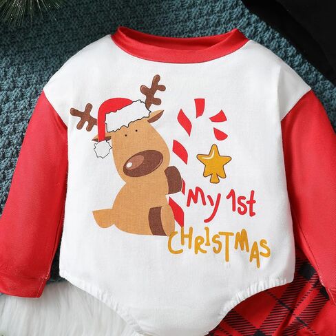 WOLBAY الوليد بيبي بوي فتاة زي عيد الميلاد سانتا الغزلان رومبير ارتداءها منقوشة السراويل قبعة 3 قطعة الملابس مجموعة 0-18 متر in Kuwait