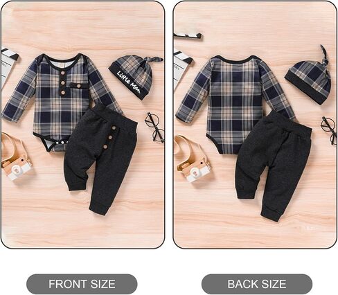 GRNSHTS الوليد بيبي بوي ملابس طويلة الأكمام منقوشة رومبير بلوزات سراويل تقليدية قبعة 3 قطعة الرضع الصبي الخريف الشتاء وتتسابق مجموعة in Kuwait