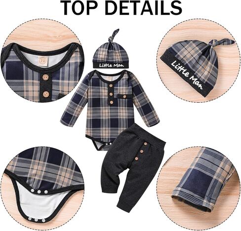 GRNSHTS الوليد بيبي بوي ملابس طويلة الأكمام منقوشة رومبير بلوزات سراويل تقليدية قبعة 3 قطعة الرضع الصبي الخريف الشتاء وتتسابق مجموعة in Kuwait