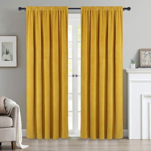Haperlare ستائر مخملية مقاس 84 بوصة، ستائر مخملية لغرفة الأطفال، ستائر للخصوصية تحجب الضوء، ستائر مخملية أنيقة لديكور المنزل، غطاء نافذة لغرفة المعيشة/القاعة/المدخل، أصفر، لوحتان in Kuwait