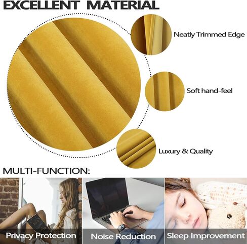 Haperlare ستائر مخملية مقاس 84 بوصة، ستائر مخملية لغرفة الأطفال، ستائر للخصوصية تحجب الضوء، ستائر مخملية أنيقة لديكور المنزل، غطاء نافذة لغرفة المعيشة/القاعة/المدخل، أصفر، لوحتان in Kuwait