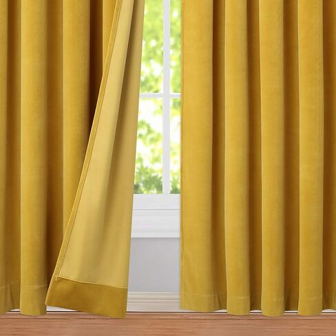 Haperlare ستائر مخملية مقاس 84 بوصة، ستائر مخملية لغرفة الأطفال، ستائر للخصوصية تحجب الضوء، ستائر مخملية أنيقة لديكور المنزل، غطاء نافذة لغرفة المعيشة/القاعة/المدخل، أصفر، لوحتان in Kuwait