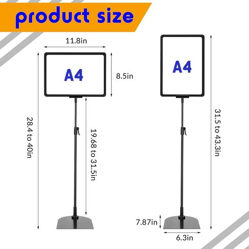 Hicarer 8 Pack Adjustable Sign Holder Poster Stand 8.5 x 11 in Floor Standing Sign Holder Heavy Duty Aluminum Pedestal Vertical Horizontal Black View Sign Displayed for Display Advertising Restaurant in Saudi Arabia