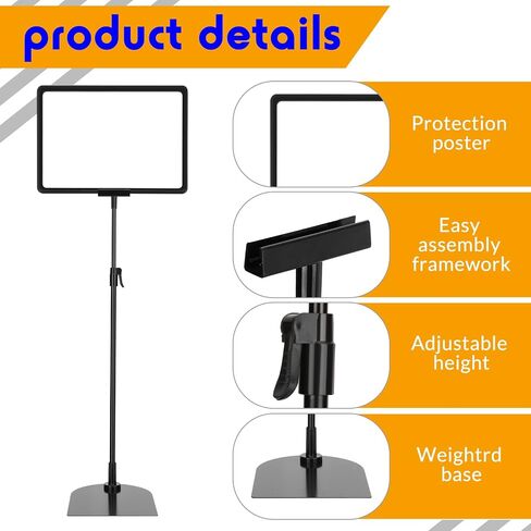 Hicarer 8 Pack Adjustable Sign Holder Poster Stand 8.5 x 11 in Floor Standing Sign Holder Heavy Duty Aluminum Pedestal Vertical Horizontal Black View Sign Displayed for Display Advertising Restaurant in Saudi Arabia