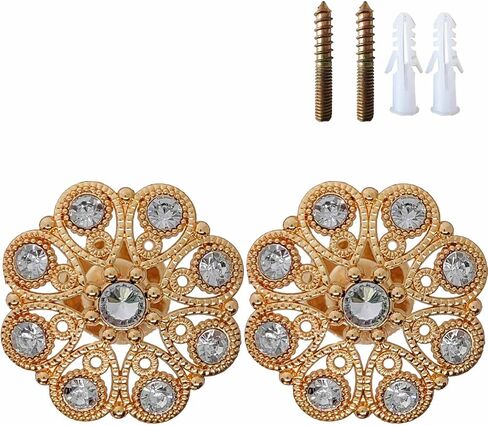 YYC زوج واحد من ميدالية الستائر الكريستالية، ستائر زخرفية، حامل ستائر معدنية، خطافات حائط للستائر (ذهبي) in Kuwait