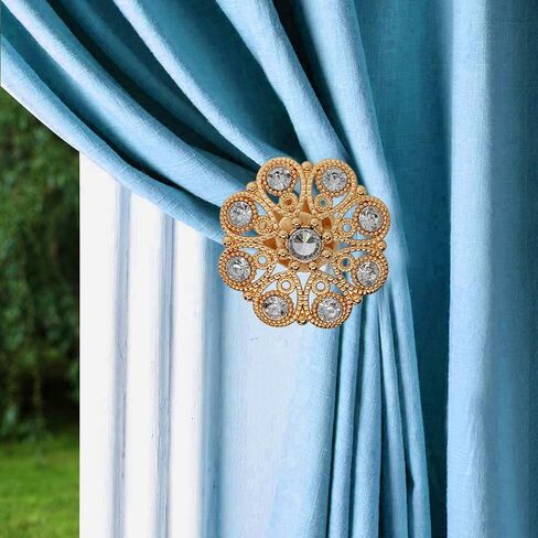 YYC زوج واحد من ميدالية الستائر الكريستالية، ستائر زخرفية، حامل ستائر معدنية، خطافات حائط للستائر (ذهبي) in Kuwait