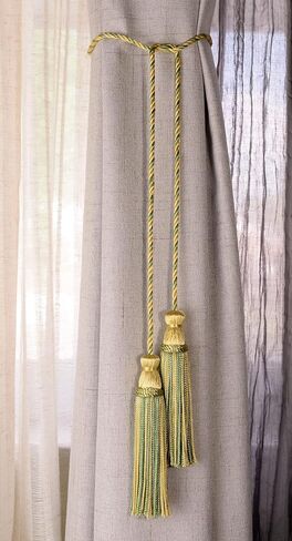 Decorative Handcrafted Double Tassel Curtain and Drapery Tieback Holdback, 4" Tassel (10cm), 29" Spread (73.5cm) # CDCT, Blonde Beige #3432 (Light Beige, Dark Beige, Light Gold) Pack of 2 in Saudi Arabia