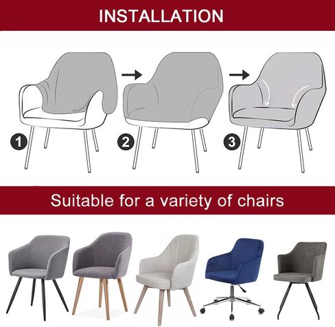 مجموعة LIPOR مكونة من غطاء كرسي كمبيوتر أسود واحد مع أذرع مخملية دوارة منحنية للكرسي الخلفي غطاء منزلق لمسند الذراع لغرفة الطعام وغطاء واقي لكرسي المكتب للمنزل (أسود، قطعة واحدة) in Kuwait