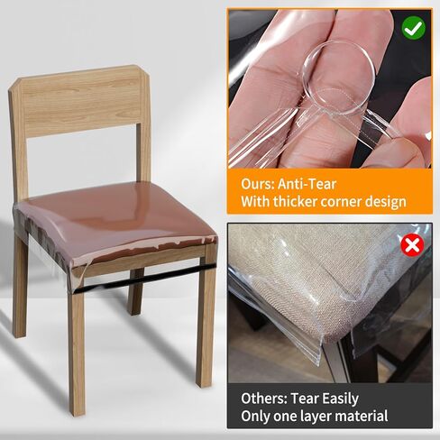 STARTWO 4 Pack Plastic Chair Cover, Plastic Seat Covers for Dining Room Chairs, Water and Kitty Scratch Resistant Clear PVC Chair Protector, Fits 16"-18" Seat, Adjustable Waterproof Chairs Slipcover in Kuwait
