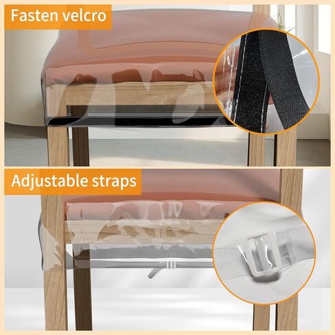 STARTWO 4 Pack Plastic Chair Cover, Plastic Seat Covers for Dining Room Chairs, Water and Kitty Scratch Resistant Clear PVC Chair Protector, Fits 16"-18" Seat, Adjustable Waterproof Chairs Slipcover in Kuwait