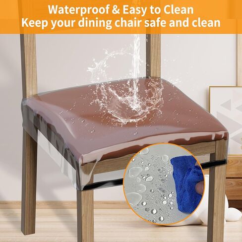 STARTWO 4 Pack Plastic Chair Cover, Plastic Seat Covers for Dining Room Chairs, Water and Kitty Scratch Resistant Clear PVC Chair Protector, Fits 16"-18" Seat, Adjustable Waterproof Chairs Slipcover in Kuwait