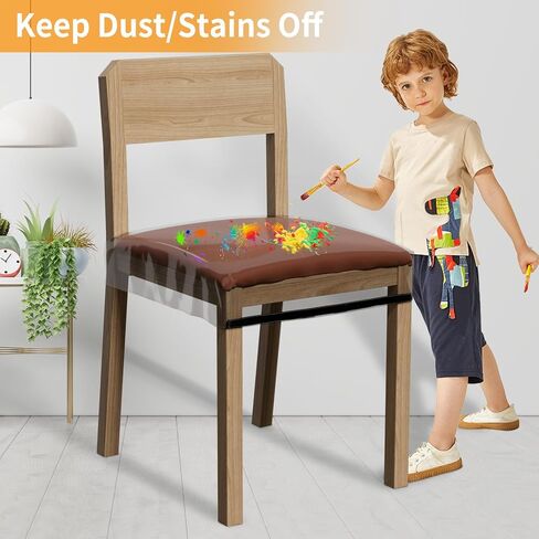 STARTWO 4 Pack Plastic Chair Cover, Plastic Seat Covers for Dining Room Chairs, Water and Kitty Scratch Resistant Clear PVC Chair Protector, Fits 16"-18" Seat, Adjustable Waterproof Chairs Slipcover in Kuwait