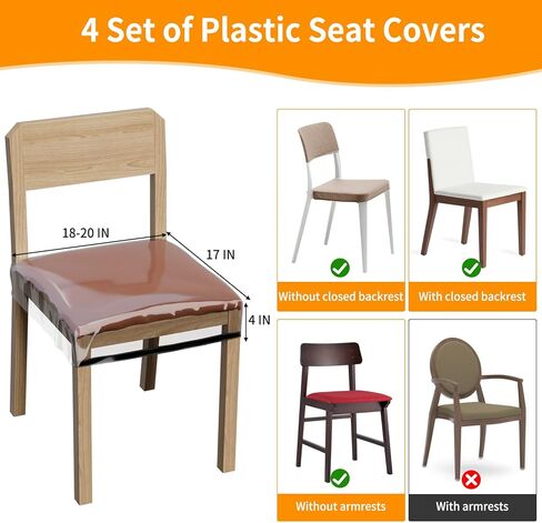 STARTWO 4 Pack Plastic Chair Cover, Plastic Seat Covers for Dining Room Chairs, Water and Kitty Scratch Resistant Clear PVC Chair Protector, Fits 16"-18" Seat, Adjustable Waterproof Chairs Slipcover in Kuwait