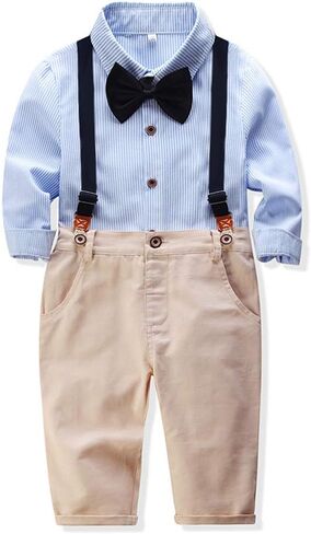 Baby Boys Gentleman Outfits Long Sleeve Shirt Suspender Pants Bow Tie Overalls Clothes Sets in Saudi Arabia