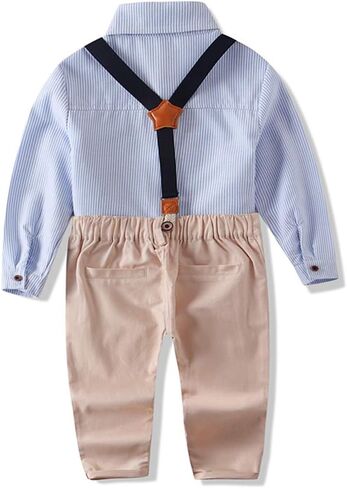 Baby Boys Gentleman Outfits Long Sleeve Shirt Suspender Pants Bow Tie Overalls Clothes Sets in Saudi Arabia