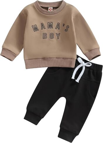 Ursobutegl Mamas Boy Clothes Toddler Baby Fall Winter Outfits Long Sleeve Letter Sweatshirt Top Pants Casual Tracksuit in Kuwait