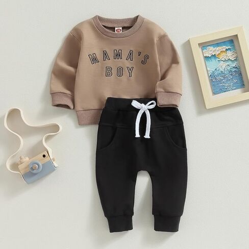 Ursobutegl Mamas Boy Clothes Toddler Baby Fall Winter Outfits Long Sleeve Letter Sweatshirt Top Pants Casual Tracksuit in Kuwait