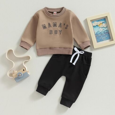 Ursobutegl Mamas Boy Clothes Toddler Baby Fall Winter Outfits Long Sleeve Letter Sweatshirt Top Pants Casual Tracksuit in Kuwait