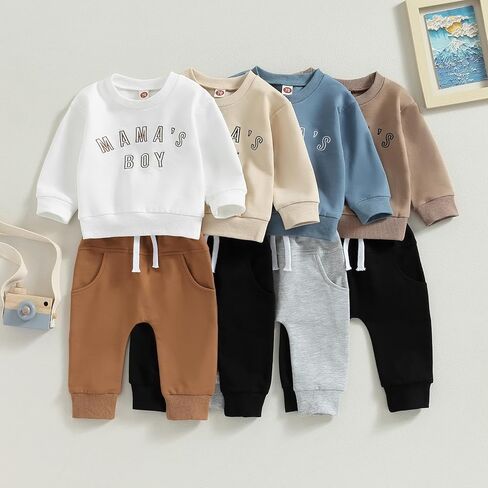 Ursobutegl Mamas Boy Clothes Toddler Baby Fall Winter Outfits Long Sleeve Letter Sweatshirt Top Pants Casual Tracksuit in Kuwait