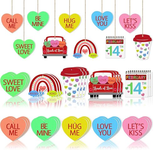 30 قطعة زينة معلقة على شكل قلب حلوى عيد الحب، زينة خشبية لعيد الحب، قلوب محادثة حلوة، زينة شجرة معلقة لحفلات الزفاف وعيد الحب in Kuwait