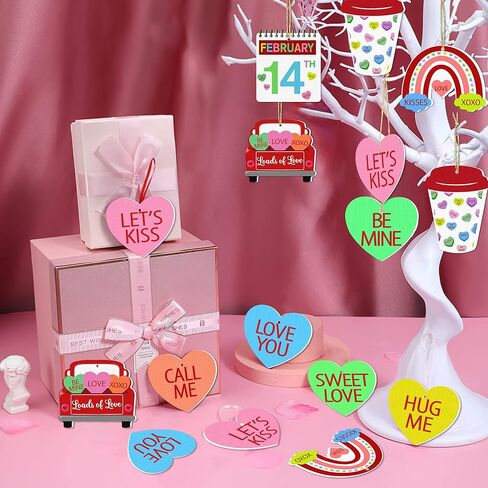 30 قطعة زينة معلقة على شكل قلب حلوى عيد الحب، زينة خشبية لعيد الحب، قلوب محادثة حلوة، زينة شجرة معلقة لحفلات الزفاف وعيد الحب in Kuwait