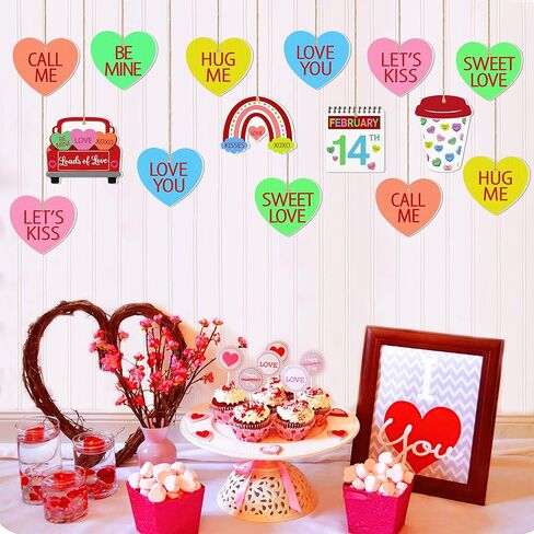 30 قطعة زينة معلقة على شكل قلب حلوى عيد الحب، زينة خشبية لعيد الحب، قلوب محادثة حلوة، زينة شجرة معلقة لحفلات الزفاف وعيد الحب in Kuwait