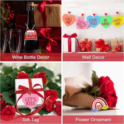 30 قطعة زينة معلقة على شكل قلب حلوى عيد الحب، زينة خشبية لعيد الحب، قلوب محادثة حلوة، زينة شجرة معلقة لحفلات الزفاف وعيد الحب in Kuwait