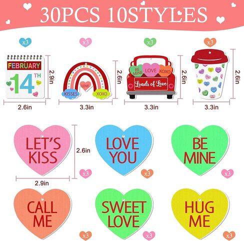 30 قطعة زينة معلقة على شكل قلب حلوى عيد الحب، زينة خشبية لعيد الحب، قلوب محادثة حلوة، زينة شجرة معلقة لحفلات الزفاف وعيد الحب in Kuwait