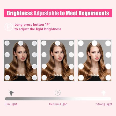 Beinocci Hollywood Vanity Mirror with Lights - 9 Led Bulbs Makeup Mirror with Lights for Desk, 3 Color Lighting, Touch Screen Control, Lighted Makeup Vanity Mirror for Tabletop, White in Saudi Arabia